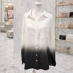 White Birch Gauze Cotton Ombré Button Down Top Large Oversized